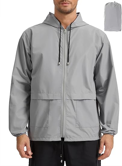 Mens Packable Rain Jacket Lightweight Waterproof Raincoat with Hood Outdoor Rain Gear Travel Hiking Cycling - Morrowden