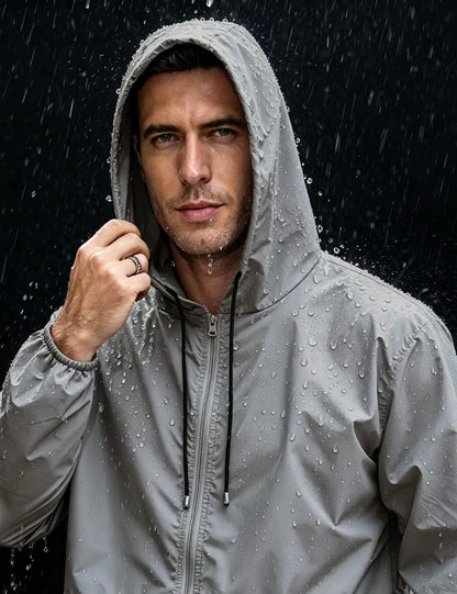 Mens Packable Rain Jacket Lightweight Waterproof Raincoat with Hood Outdoor Rain Gear Travel Hiking Cycling - Morrowden