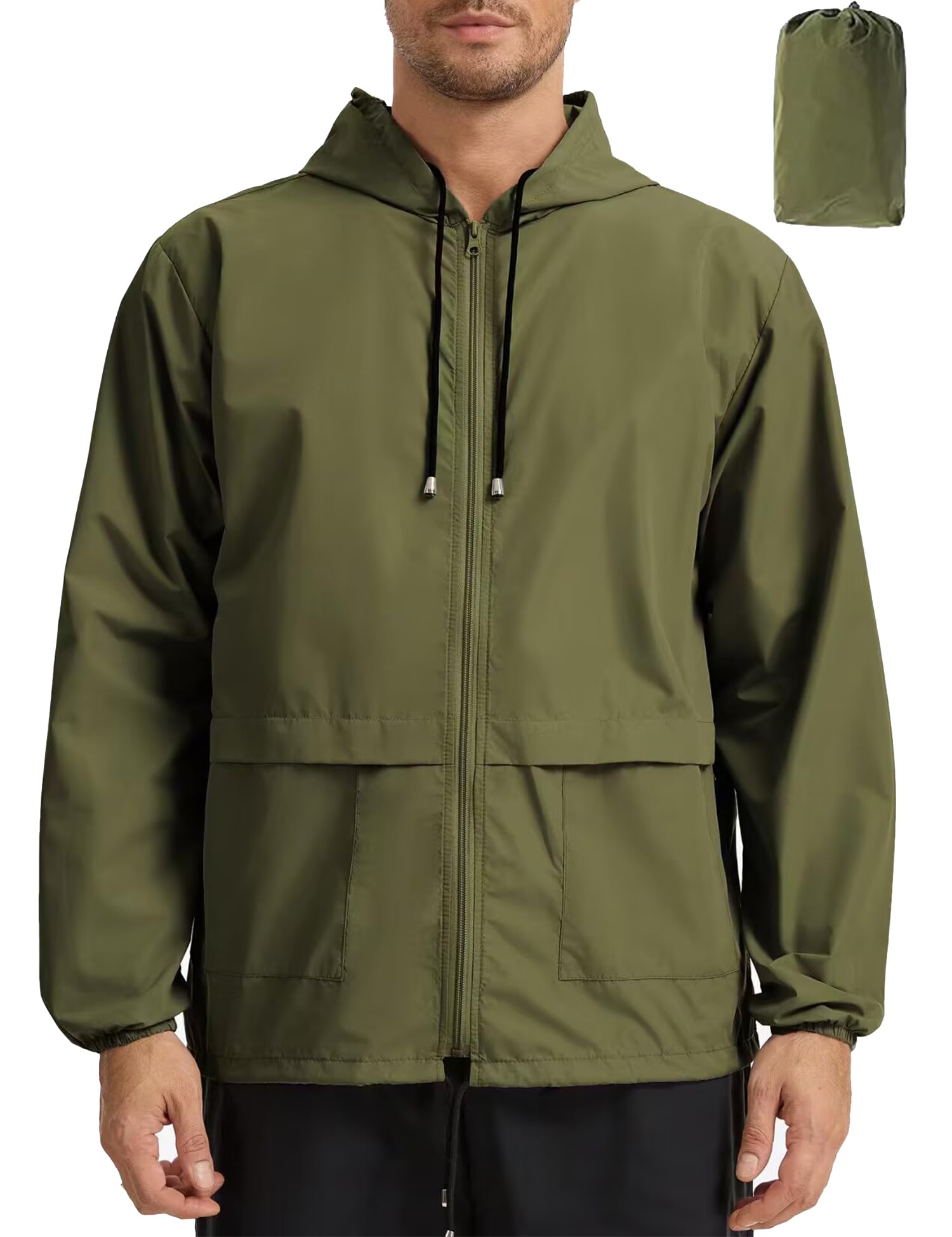 Mens Packable Rain Jacket Lightweight Waterproof Raincoat with Hood Outdoor Rain Gear Travel Hiking Cycling - Morrowden