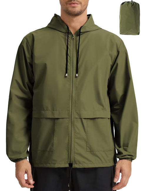 Mens Packable Rain Jacket Lightweight Waterproof Raincoat with Hood Outdoor Rain Gear Travel Hiking Cycling - Morrowden