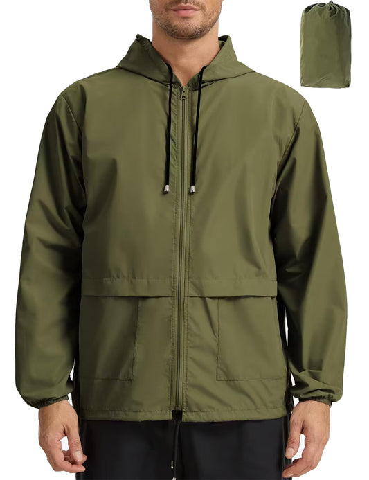 Mens Packable Rain Jacket Lightweight Waterproof Raincoat with Hood Outdoor Rain Gear Travel Hiking Cycling - Morrowden
