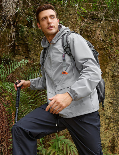 Mens Packable Rain Jacket Lightweight Waterproof Raincoat with Hood Outdoor Rain Gear Travel Hiking Cycling - Morrowden