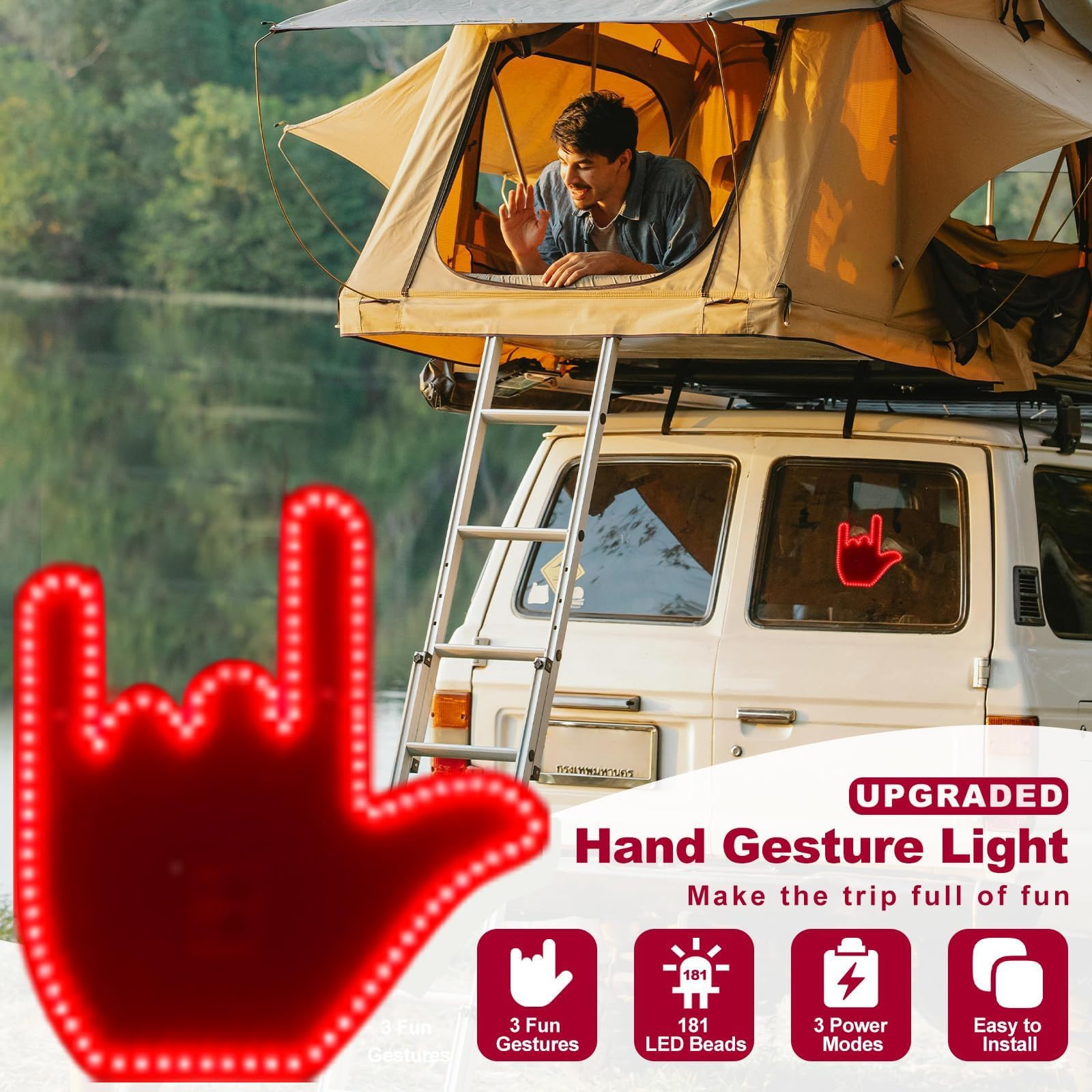 Middle Finger Car Light - Glo Hand Gesture Light for Car,Light Up Middle Finger for Cars Window, Led Hand Gesture with Remote,Road Rage Hand Led Sign, Fun Truck Accessories - Morrowden