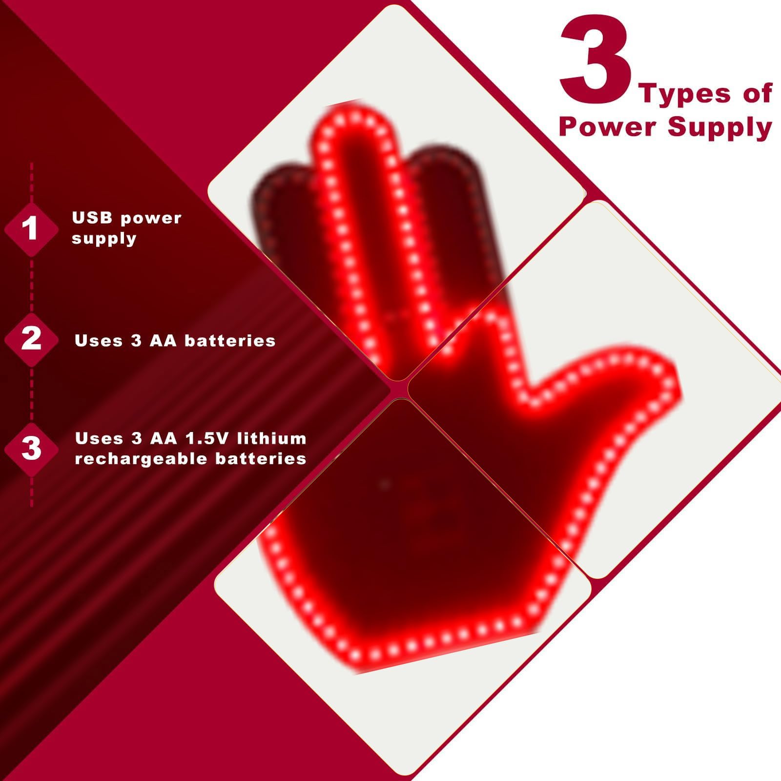 Middle Finger Car Light - Glo Hand Gesture Light for Car,Light Up Middle Finger for Cars Window, Led Hand Gesture with Remote,Road Rage Hand Led Sign, Fun Truck Accessories - Morrowden