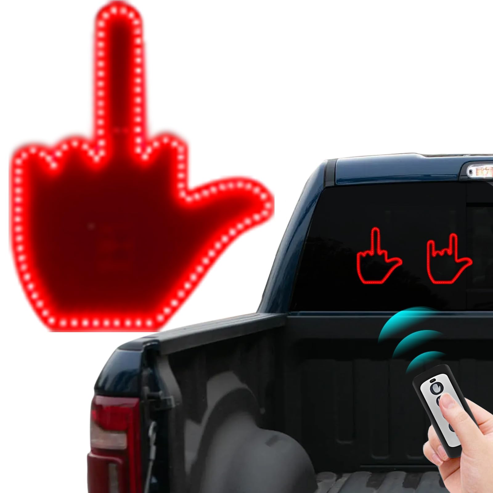 Middle Finger Car Light - Glo Hand Gesture Light for Car,Light Up Middle Finger for Cars Window, Led Hand Gesture with Remote,Road Rage Hand Led Sign, Fun Truck Accessories - Morrowden
