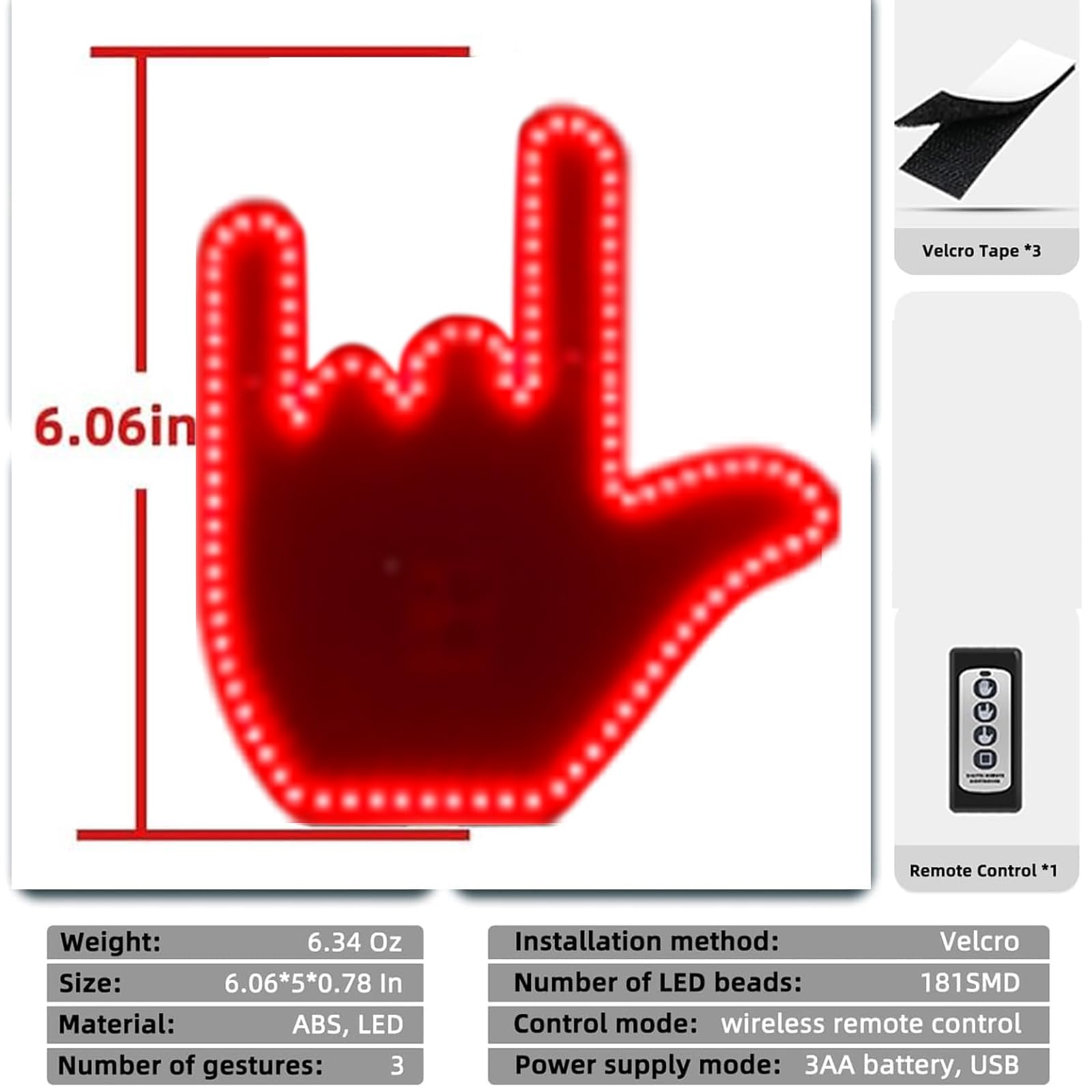 Middle Finger Car Light - Glo Hand Gesture Light for Car,Light Up Middle Finger for Cars Window, Led Hand Gesture with Remote,Road Rage Hand Led Sign, Fun Truck Accessories - Morrowden