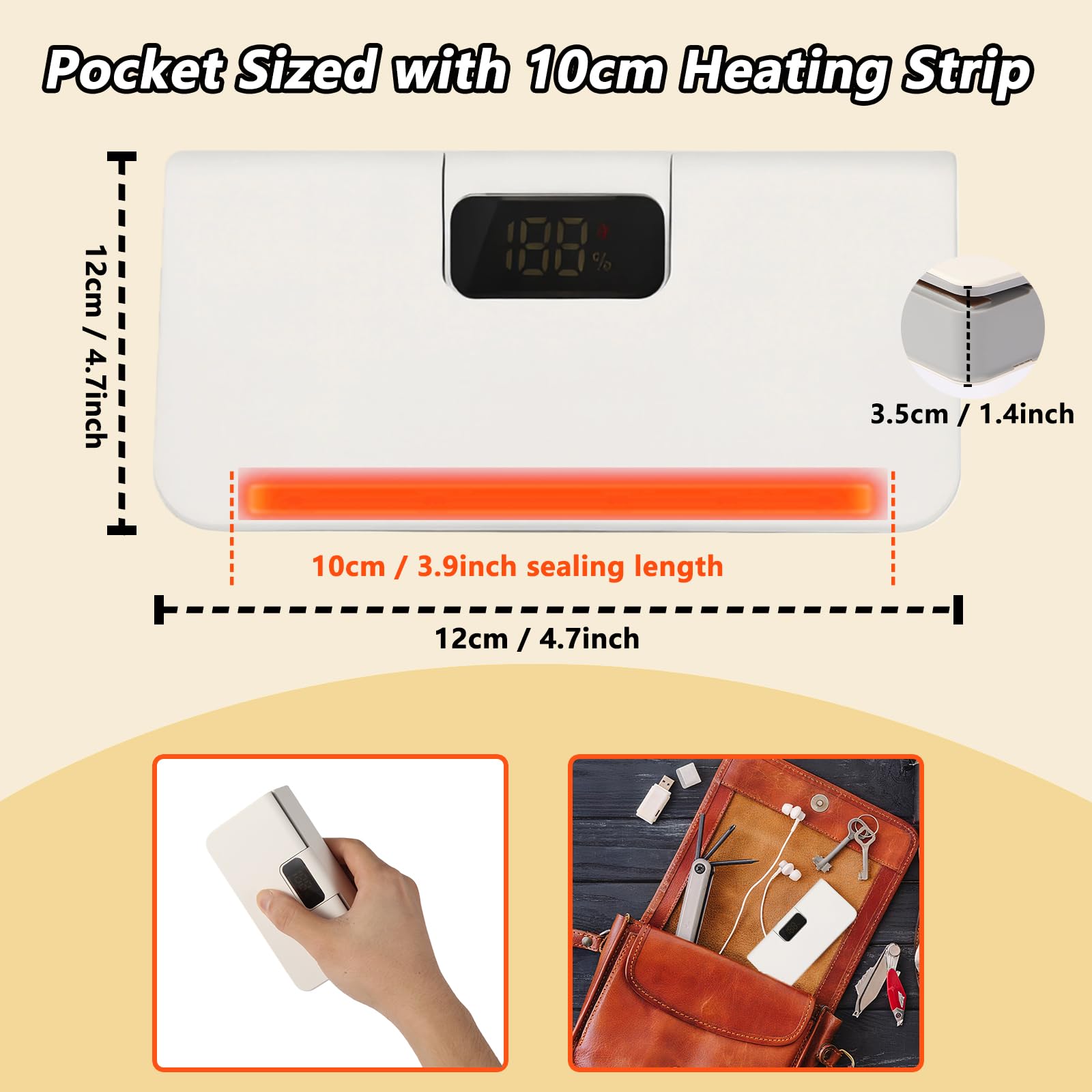 Mini Bag Sealer,Rechargeable Sealer Machine with LED Power Display,Heat Sealer and Cutter with 6 Adjustable Gears,Portable Bag Resealer for Chips Snacks Mylar Bags - Morrowden