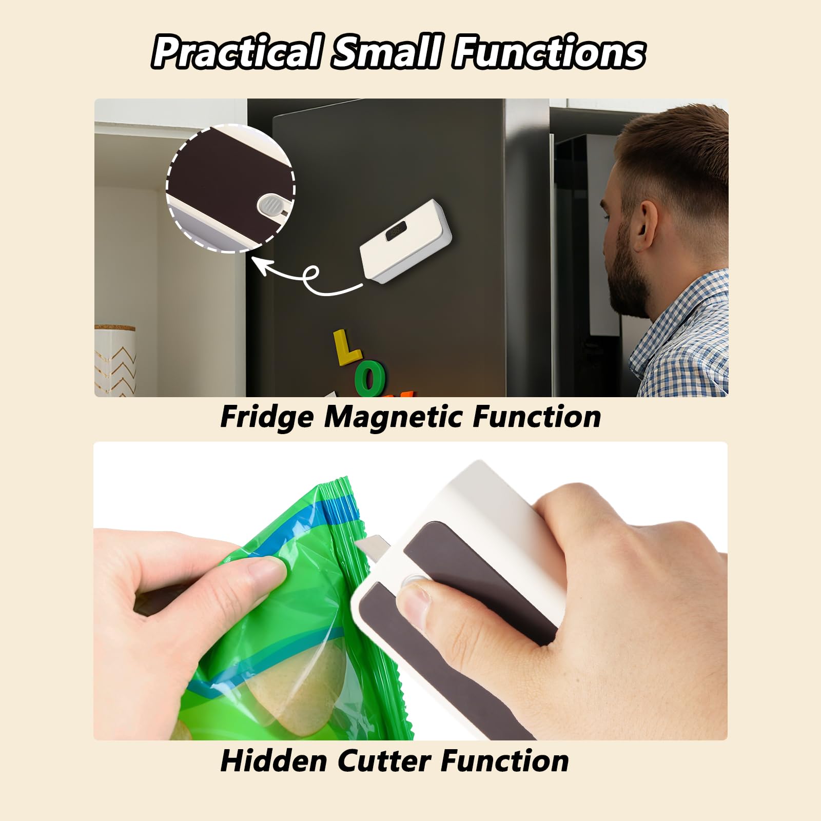 Mini Bag Sealer,Rechargeable Sealer Machine with LED Power Display,Heat Sealer and Cutter with 6 Adjustable Gears,Portable Bag Resealer for Chips Snacks Mylar Bags - Morrowden