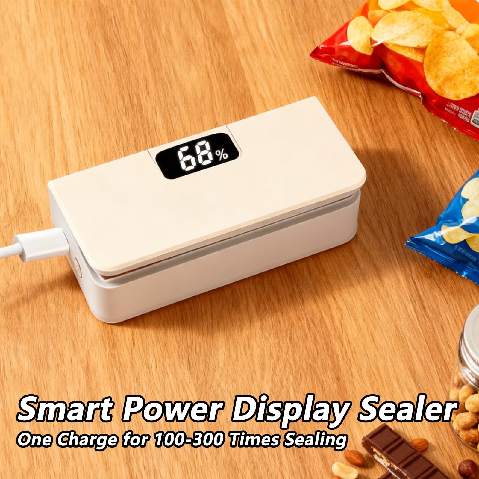 Mini Bag Sealer,Rechargeable Sealer Machine with LED Power Display,Heat Sealer and Cutter with 6 Adjustable Gears,Portable Bag Resealer for Chips Snacks Mylar Bags - Morrowden