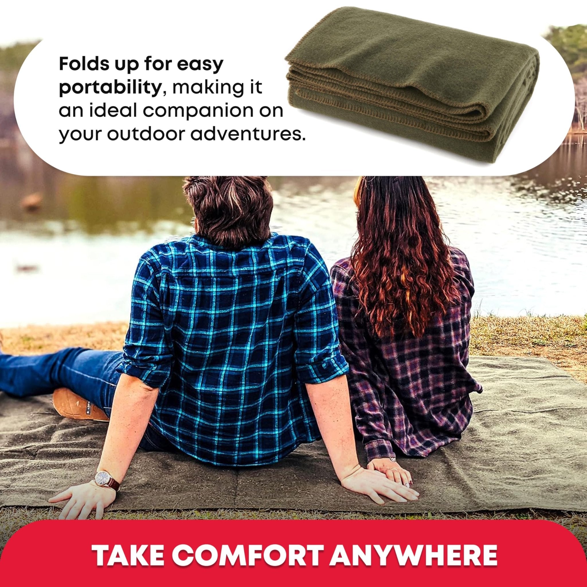 Olive Drab Green Warm Fire Retardant Blanket, US Military Style - Morrowden