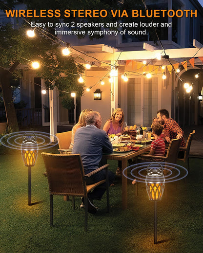 Outdoor Bluetooth Speakers,Wireless Speakers with LED Flame Flickers,IP5X Waterproof Torch Lights Lantern Speakers for Patio Yard Pool Party,Gifts for Men/Women - Morrowden