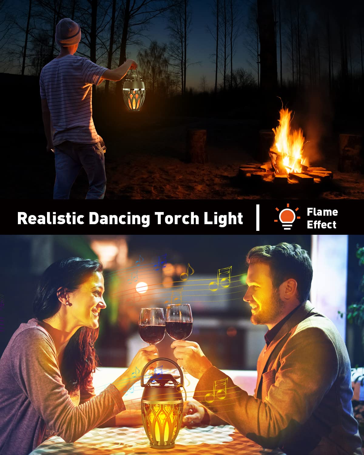 Outdoor Bluetooth Speakers,Wireless Speakers with LED Flame Flickers,IP5X Waterproof Torch Lights Lantern Speakers for Patio Yard Pool Party,Gifts for Men/Women - Morrowden