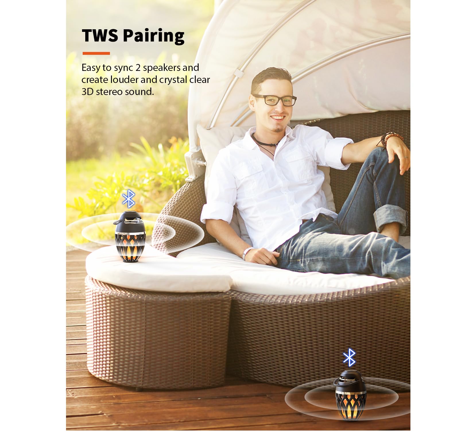 Outdoor Bluetooth Speakers,Wireless Speakers with LED Flame Flickers,IP5X Waterproof Torch Lights Lantern Speakers for Patio Yard Pool Party,Gifts for Men/Women - Morrowden