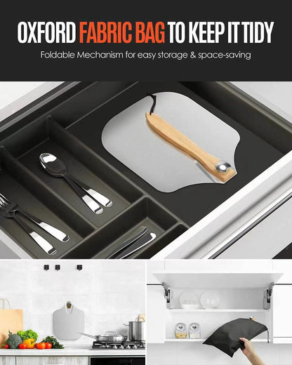 Pizza Peel Aluminum Pizza Spatula, Metal Pizza Paddle with Rocker Cutter Foldable Wood Handle, Storage Bag Included, for Family Pizza Oven Baking Pizza, Dough, Bread & Pastry - Morrowden