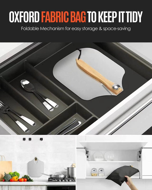 Pizza Peel Aluminum Pizza Spatula, Metal Pizza Paddle with Rocker Cutter Foldable Wood Handle, Storage Bag Included, for Family Pizza Oven Baking Pizza, Dough, Bread & Pastry - Morrowden