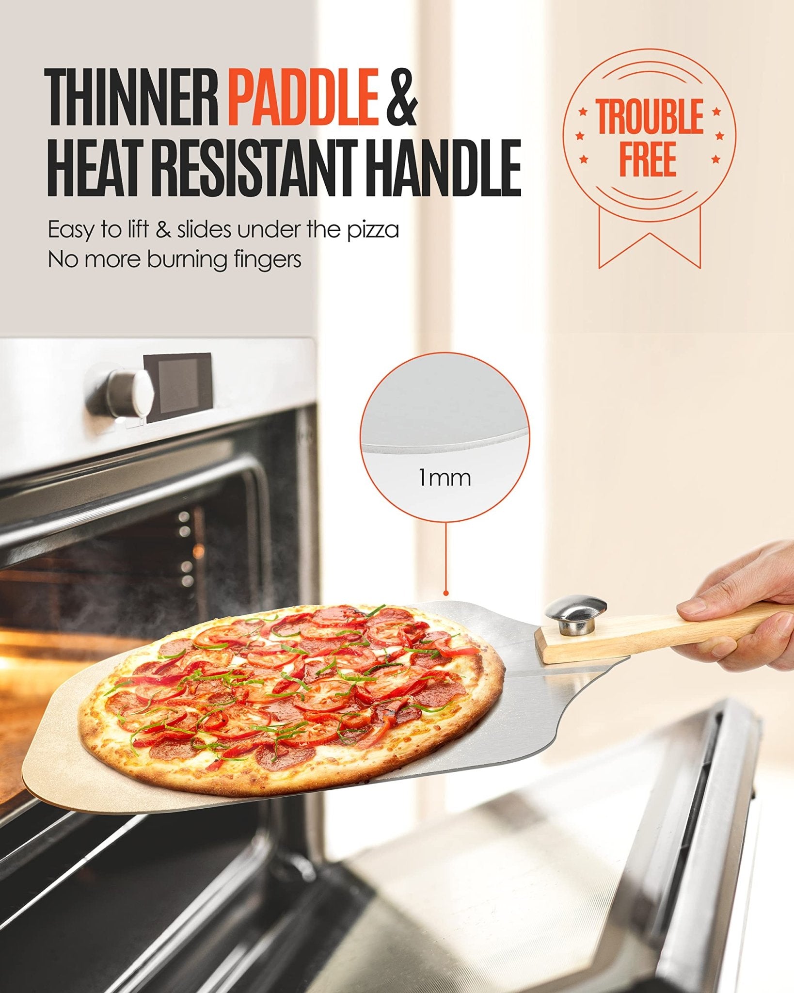 Pizza Peel Aluminum Pizza Spatula, Metal Pizza Paddle with Rocker Cutter Foldable Wood Handle, Storage Bag Included, for Family Pizza Oven Baking Pizza, Dough, Bread & Pastry - Morrowden