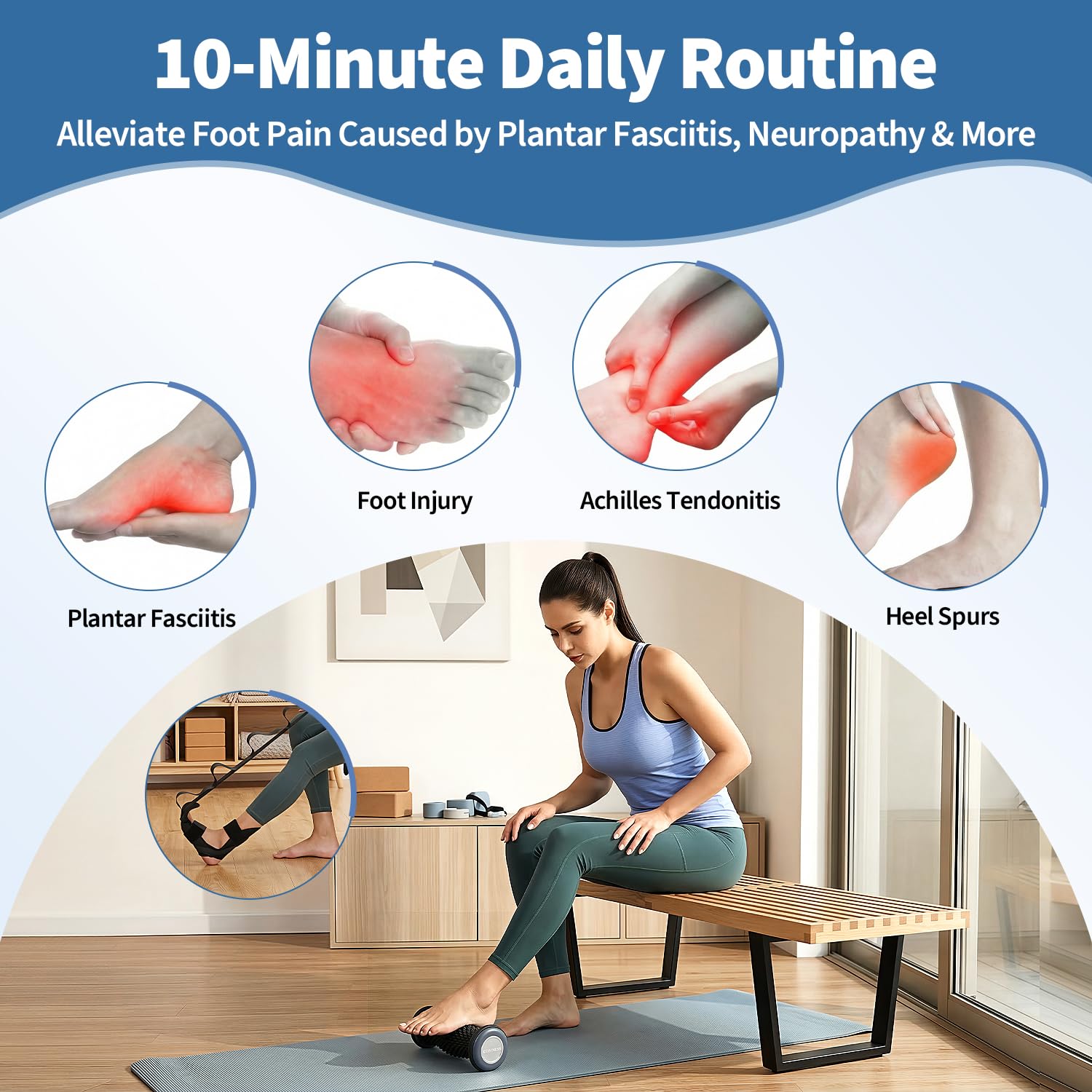 Plantar Fasciitis Relief Kit – Foot Stretcher Strap & Massage Roller - Morrowden