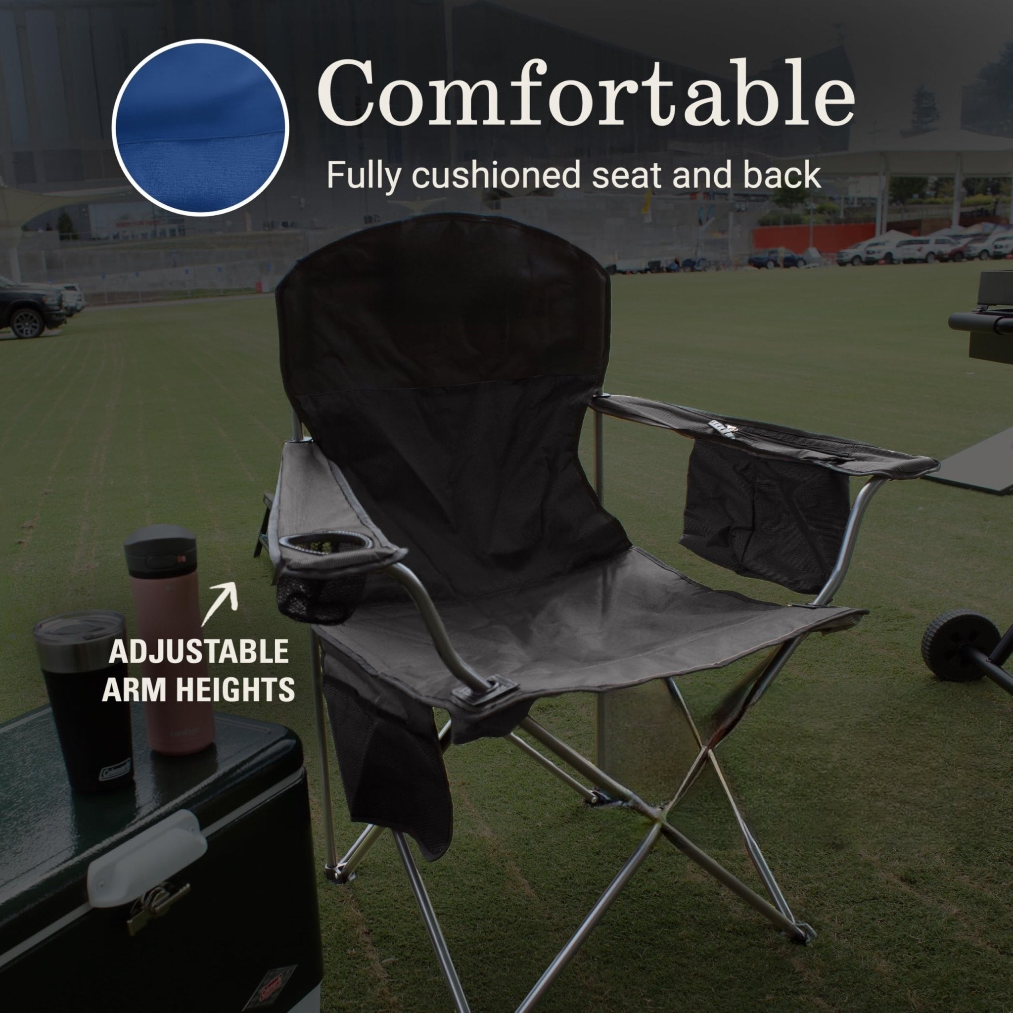 Portable Camping Chair , Cushioned Seat & Back with Side Pockets & Cup Holder, Carry Bag Included, Great for Camping, Tailgating, Firepits, Patio, & More - Morrowden
