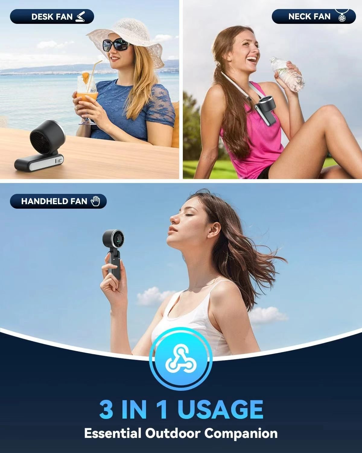 Portable Handheld Turbo Fan, Gear Wind, Rechargeable Fan, Working Hours, Hand Fans with Air Turbo Tech Cooling Fan for Outdoor Activities, Travel, Beach - Morrowden