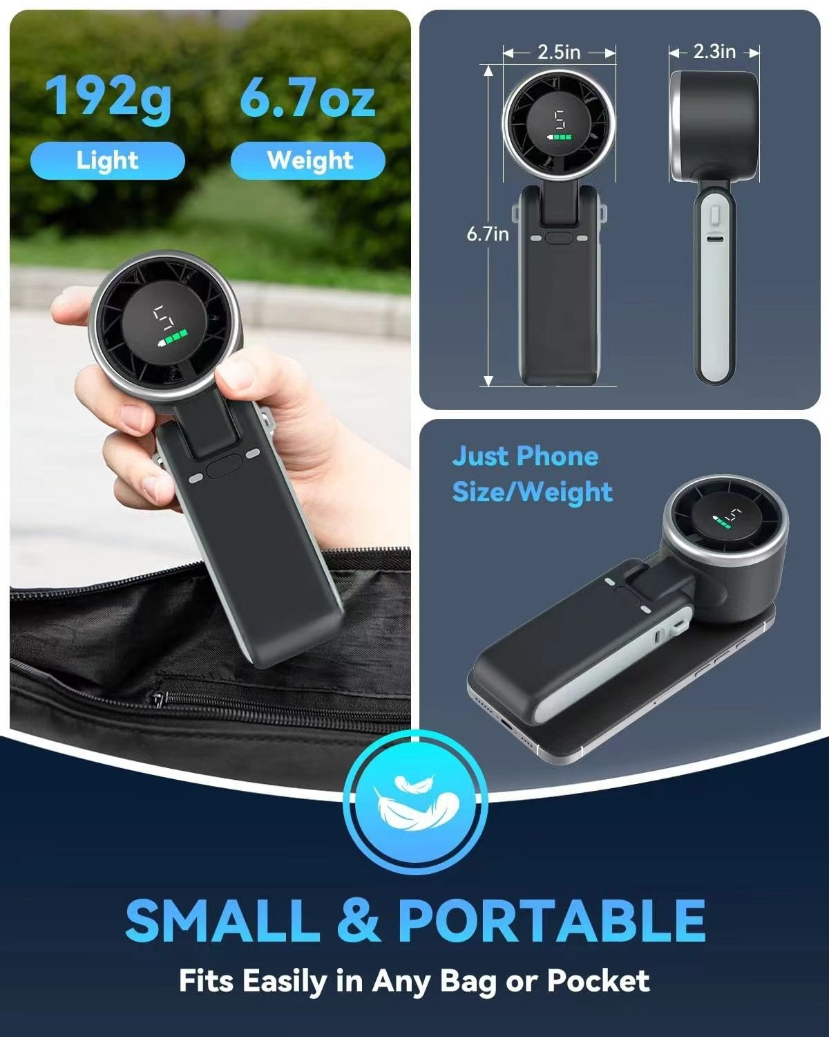 Portable Handheld Turbo Fan, Gear Wind, Rechargeable Fan, Working Hours, Hand Fans with Air Turbo Tech Cooling Fan for Outdoor Activities, Travel, Beach - Morrowden