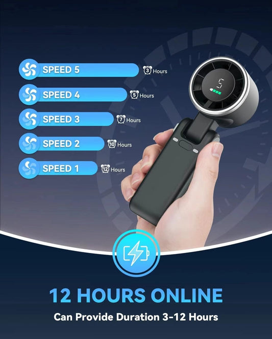 Portable Handheld Turbo Fan, Gear Wind, Rechargeable Fan, Working Hours, Hand Fans with Air Turbo Tech Cooling Fan for Outdoor Activities, Travel, Beach - Morrowden