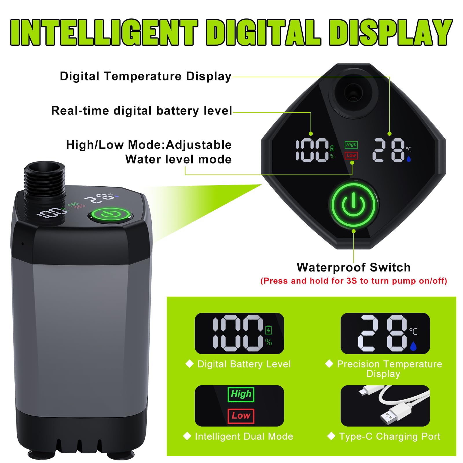 Portable Shower for Camping, [Long-Lasting] Spopal 6000mAh Rechargeable Camping Shower with Intelligent LED Display, 4 Spray Modes, IPX7 Waterproof Outdoor Camp Pump for Hiking, Travel, Car, Pet - Morrowden