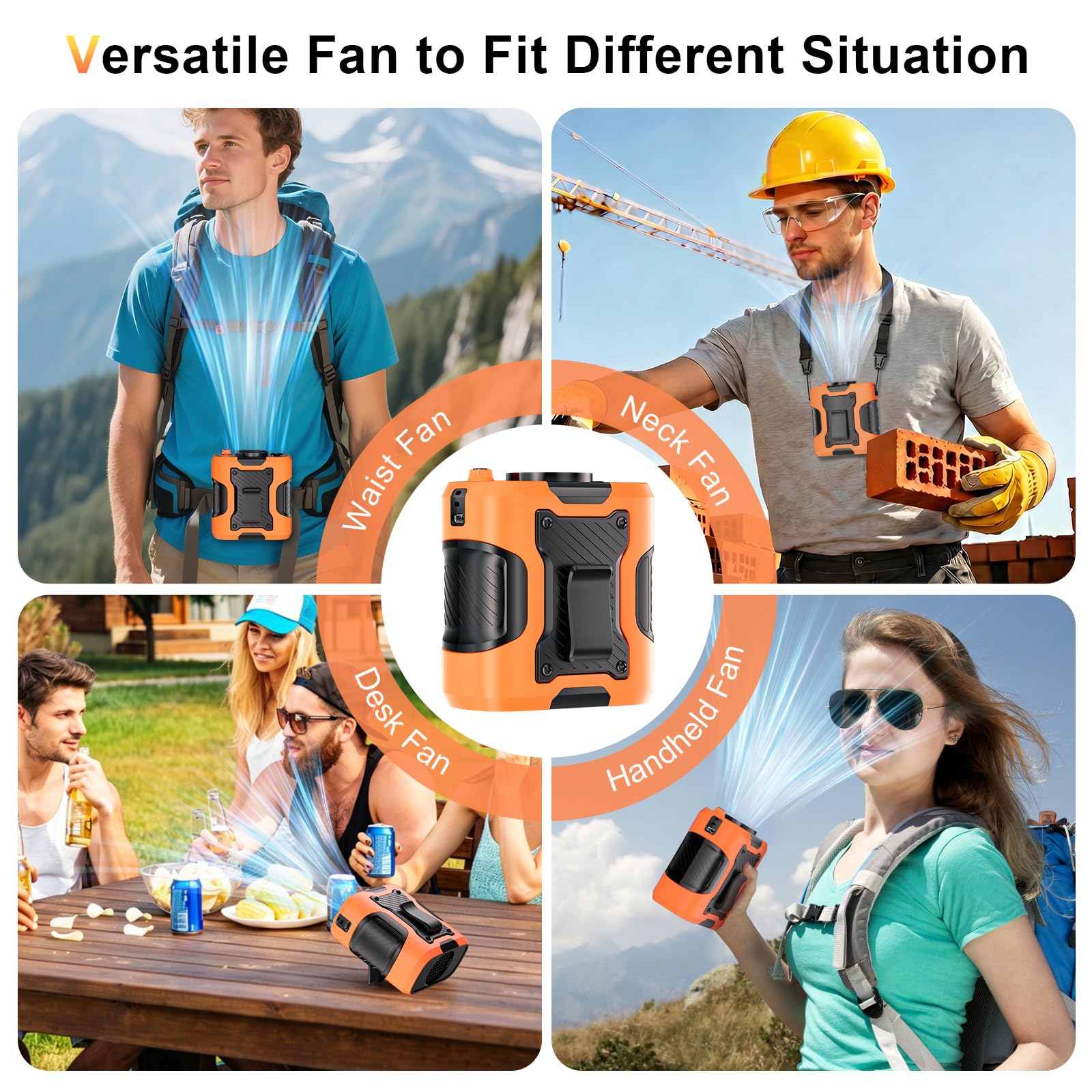 Portable Waist Fan Personal Powerfol Speeds Clip On Shirt Fan Belt Cooling Device Wearable Cool Body Blow Cold Air Rechargeable Pocket Mini Men Workers Outdoor Travel Hiking Gifts - Morrowden