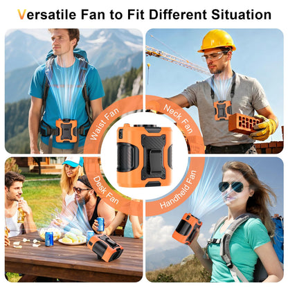Portable Waist Fan Personal Powerfol Speeds Clip On Shirt Fan Belt Cooling Device Wearable Cool Body Blow Cold Air Rechargeable Pocket Mini Men Workers Outdoor Travel Hiking Gifts - Morrowden