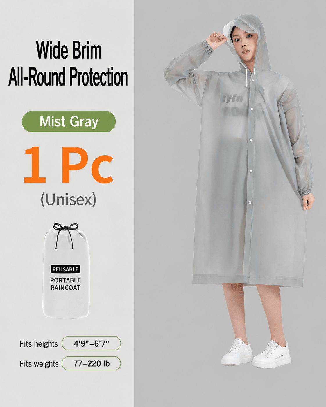 Premium Transparent Waterproof Rain Poncho – Long Hooded Raincoat for Men & Women, Heavy Duty Full Coverage Protection for Outdoor Travel, Camping & Hiking - Morrowden