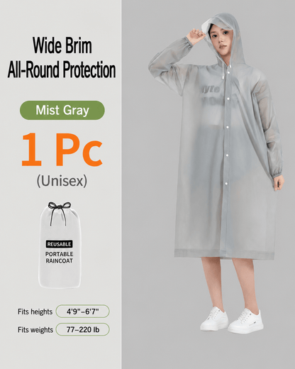 Premium Transparent Waterproof Rain Poncho – Long Hooded Raincoat for Men & Women, Heavy Duty Full Coverage Protection for Outdoor Travel, Camping & Hiking - Morrowden