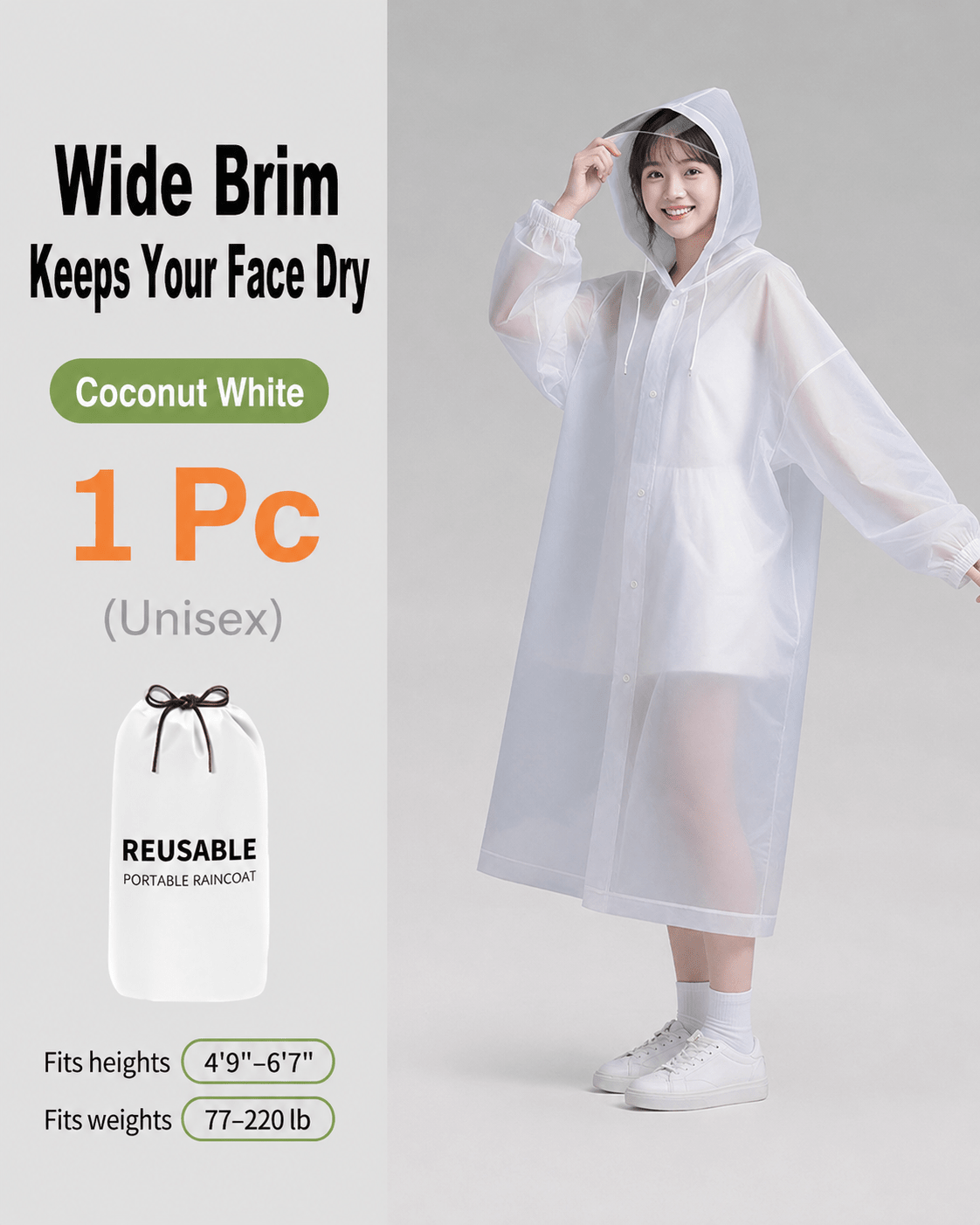 Premium Transparent Waterproof Rain Poncho – Long Hooded Raincoat for Men & Women, Heavy Duty Full Coverage Protection for Outdoor Travel, Camping & Hiking - Morrowden