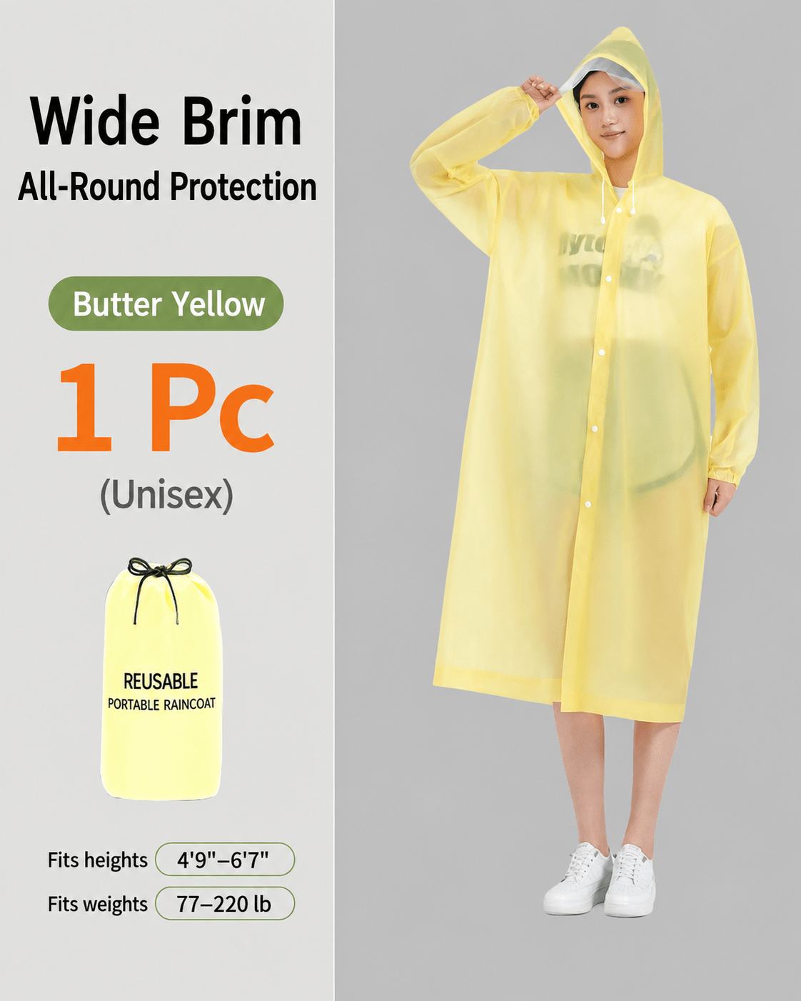 Premium Transparent Waterproof Rain Poncho – Long Hooded Raincoat for Men & Women, Heavy Duty Full Coverage Protection for Outdoor Travel, Camping & Hiking - Morrowden