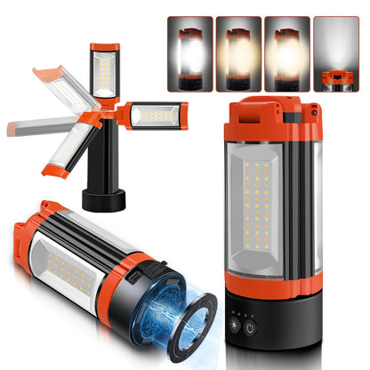 Rechargeable 12000mAh Camping Light with Adjustable Stand, Cordless Work Light with 3 LED Lamp Heads, 2200 Lumens Dimmable Magnetic Emergency Flashlight with Detachable Tripod, Orange - Morrowden
