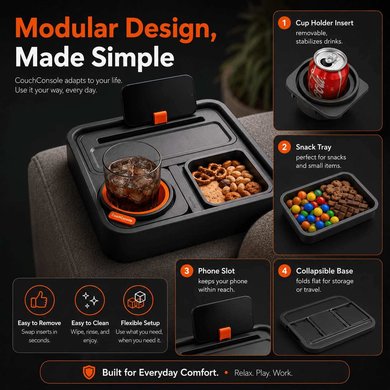 Sofa Armrest Tray - Drink & Snack Holder for Couch - Morrowden