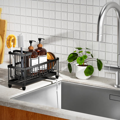 Sponge Holder for Kitchen Sink, Sink Caddy Organizer with High Brush Holder, Kitchen Countertop Organizers and Storage Essentials, Rustproof 304 Stainless Steel - Morrowden