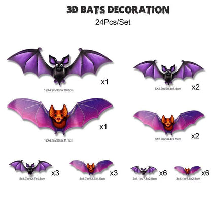 Spooky 3D Halloween Wall Decor Set – LED Bats, Ghosts & Spiders for Home, Party & Haunted House - Morrowden