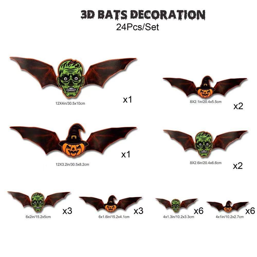 Spooky 3D Halloween Wall Decor Set – LED Bats, Ghosts & Spiders for Home, Party & Haunted House - Morrowden