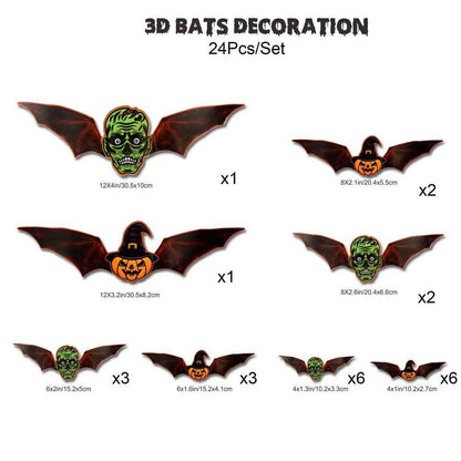 Spooky 3D Halloween Wall Decor Set – LED Bats, Ghosts & Spiders for Home, Party & Haunted House - Morrowden