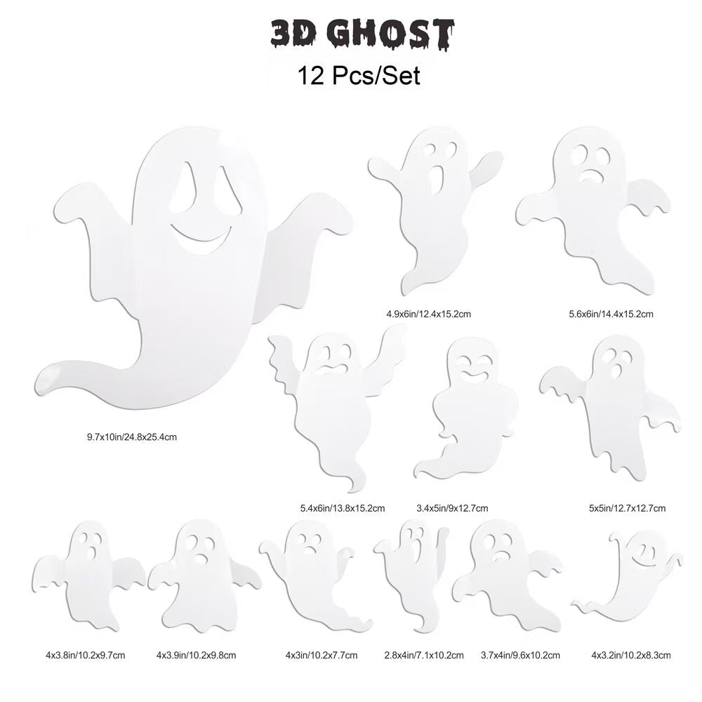 Spooky 3D Halloween Wall Decor Set – LED Bats, Ghosts & Spiders for Home, Party & Haunted House - Morrowden