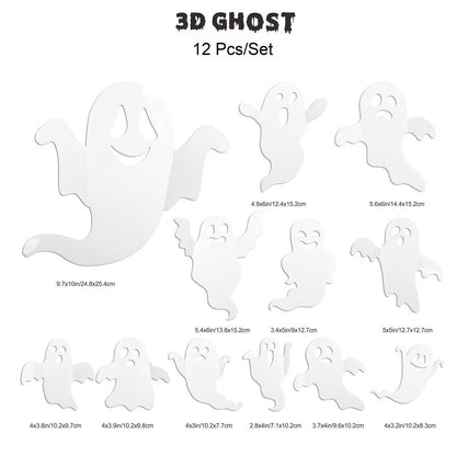 Spooky 3D Halloween Wall Decor Set – LED Bats, Ghosts & Spiders for Home, Party & Haunted House - Morrowden