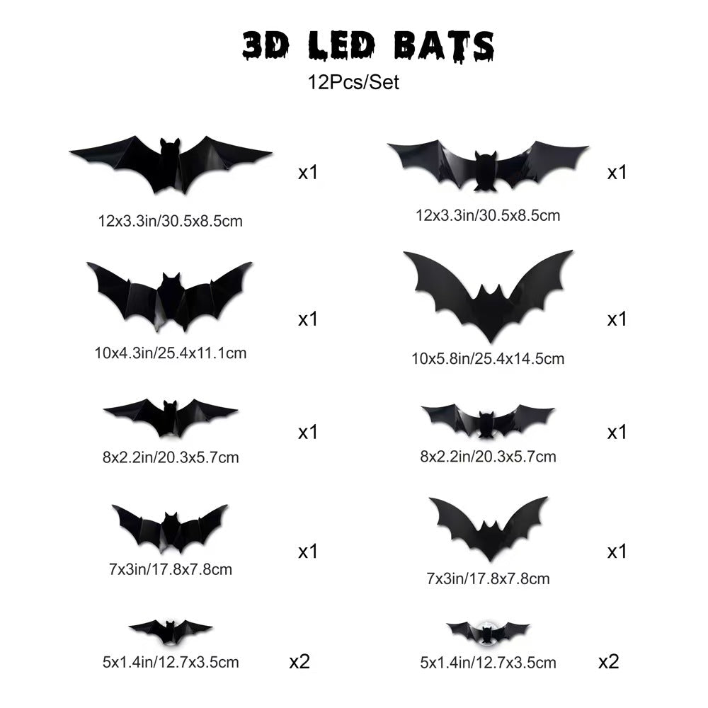 Spooky 3D Halloween Wall Decor Set – LED Bats, Ghosts & Spiders for Home, Party & Haunted House - Morrowden
