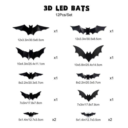 Spooky 3D Halloween Wall Decor Set – LED Bats, Ghosts & Spiders for Home, Party & Haunted House - Morrowden