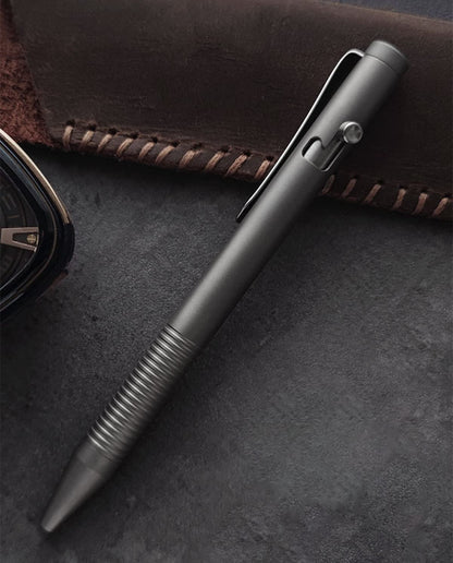 Titanium Alloy Bolt Action Pen, Ballpoint Ink Refillable, Stainless Steel Pocket Clip EDC Business Collection Stylus, with 3 Refills, Gray - Morrowden