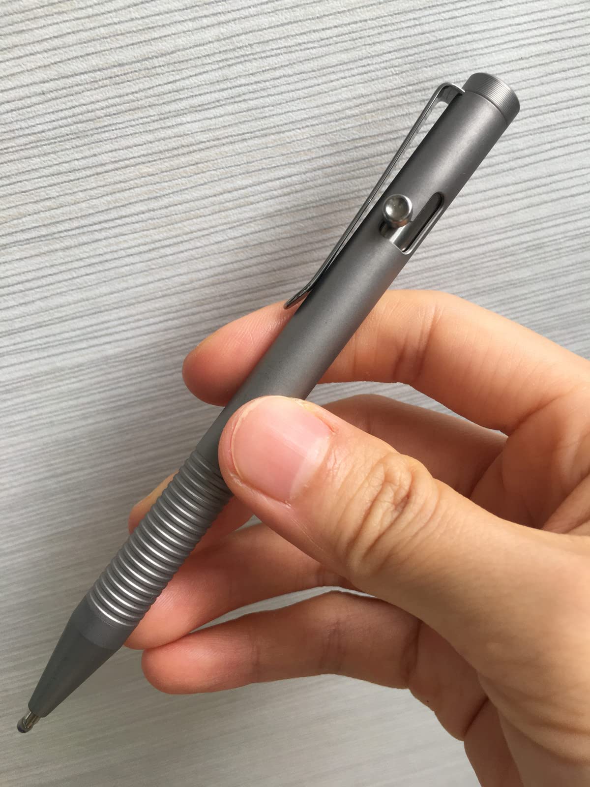 Titanium Alloy Bolt Action Pen, Ballpoint Ink Refillable, Stainless Steel Pocket Clip EDC Business Collection Stylus, with 3 Refills, Gray - Morrowden