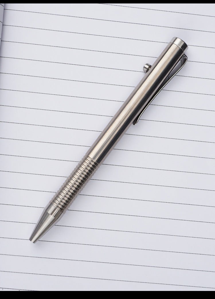 Titanium Alloy Bolt Action Pen, Ballpoint Ink Refillable, Stainless Steel Pocket Clip EDC Business Collection Stylus, with 3 Refills, Gray - Morrowden