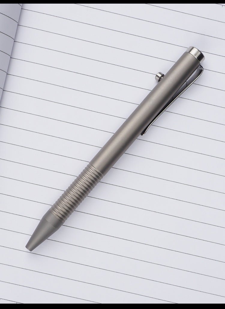 Titanium Alloy Bolt Action Pen, Ballpoint Ink Refillable, Stainless Steel Pocket Clip EDC Business Collection Stylus, with 3 Refills, Gray - Morrowden