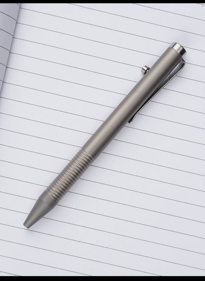 Titanium Alloy Bolt Action Pen, Ballpoint Ink Refillable, Stainless Steel Pocket Clip EDC Business Collection Stylus, with 3 Refills, Gray - Morrowden