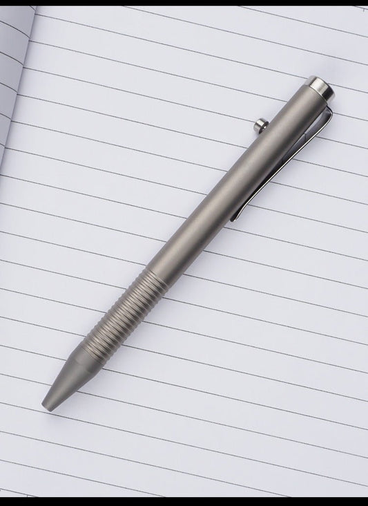 Titanium Alloy Bolt Action Pen, Ballpoint Ink Refillable, Stainless Steel Pocket Clip EDC Business Collection Stylus, with 3 Refills, Gray - Morrowden