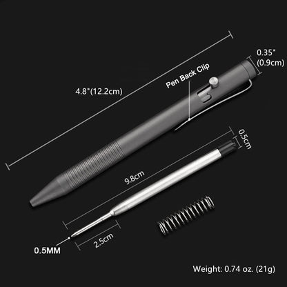 Titanium Alloy Bolt Action Pen, Ballpoint Ink Refillable, Stainless Steel Pocket Clip EDC Business Collection Stylus, with 3 Refills, Gray - Morrowden