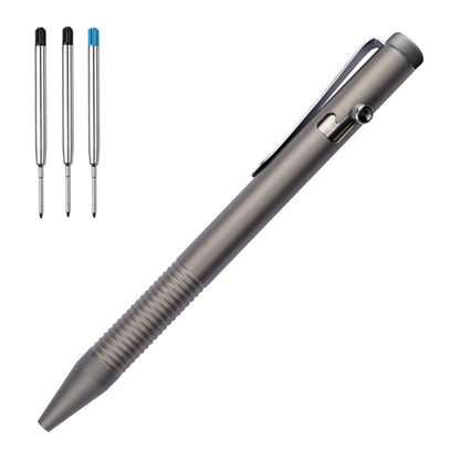 Titanium Alloy Bolt Action Pen, Ballpoint Ink Refillable, Stainless Steel Pocket Clip EDC Business Collection Stylus, with 3 Refills, Gray - Morrowden